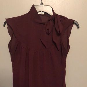 Purple Tie Neck Blouse w/ Gem Detail